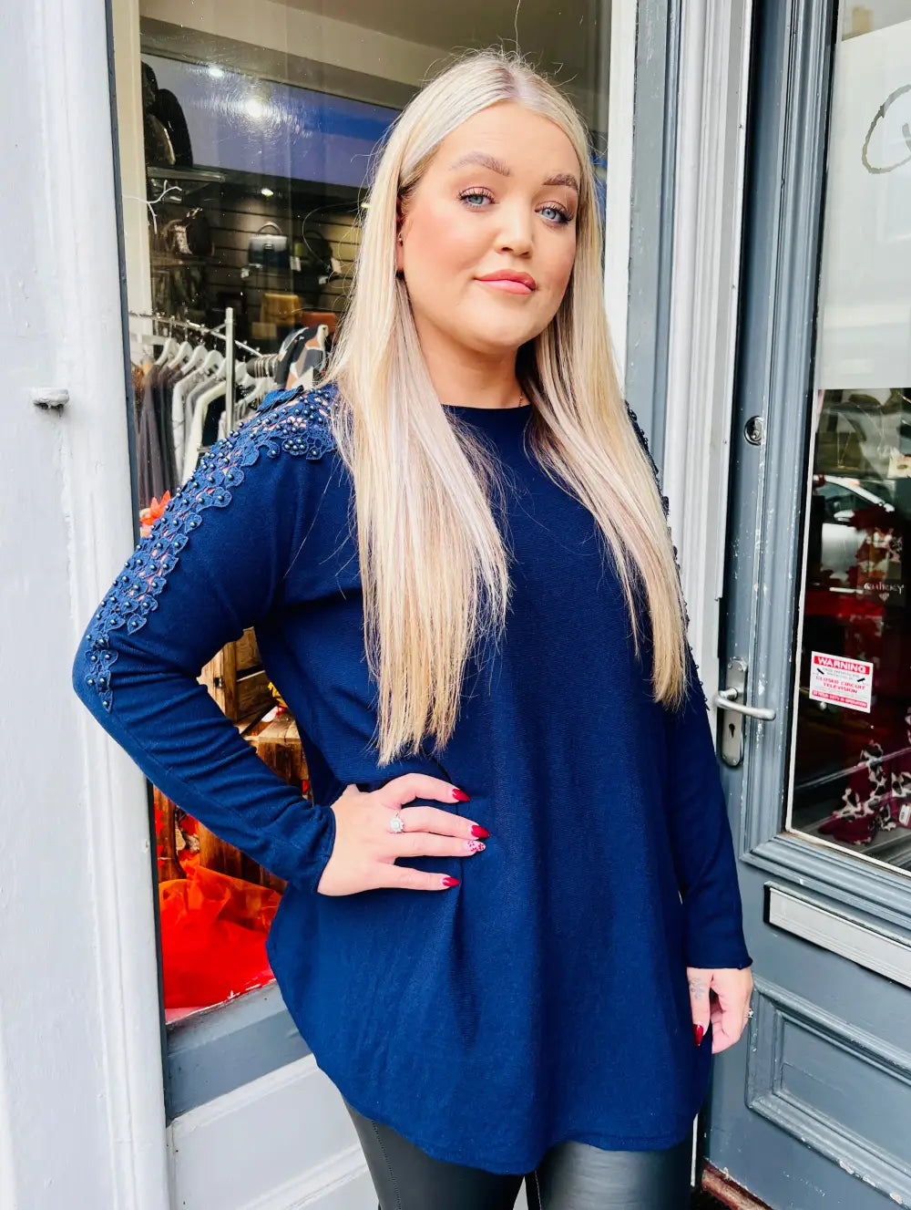 Pearl Lace Shoulder Jumper NAVY