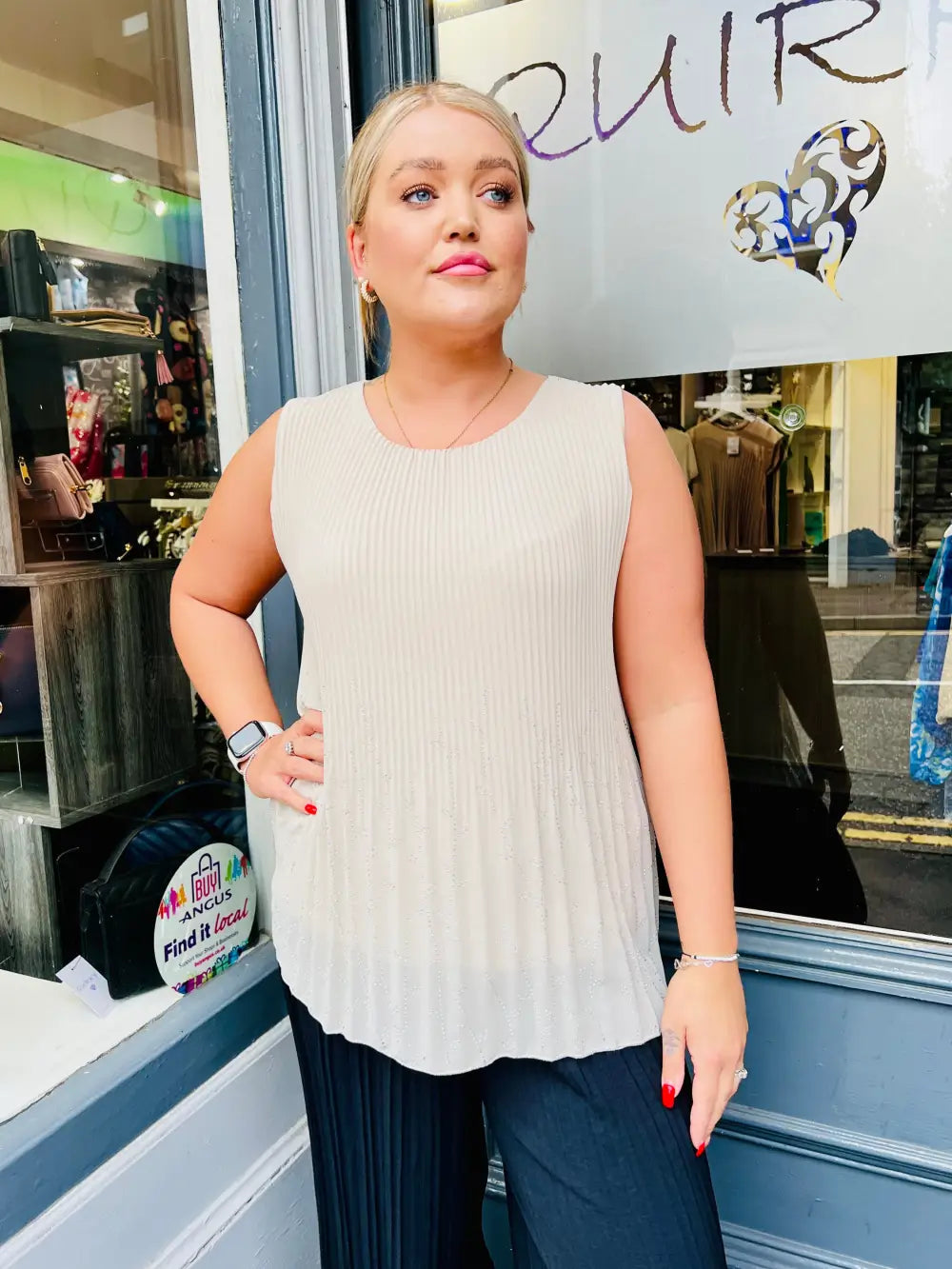 Rhea Sparkle Pleated Chiffon Top BISCUIT - Blouse