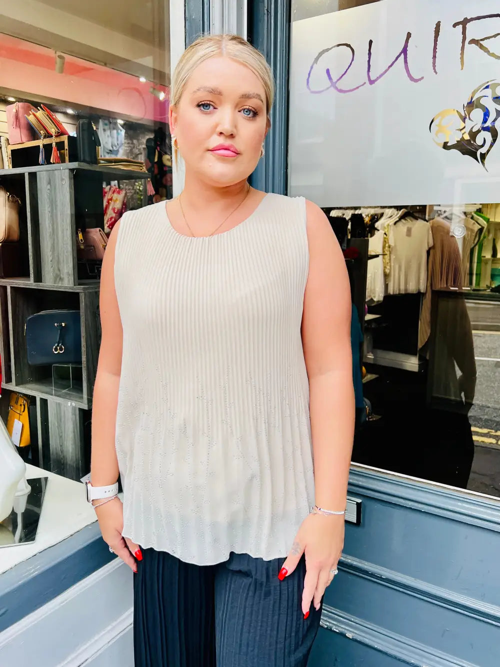 Rhea Sparkle Pleated Chiffon Top BISCUIT - Blouse