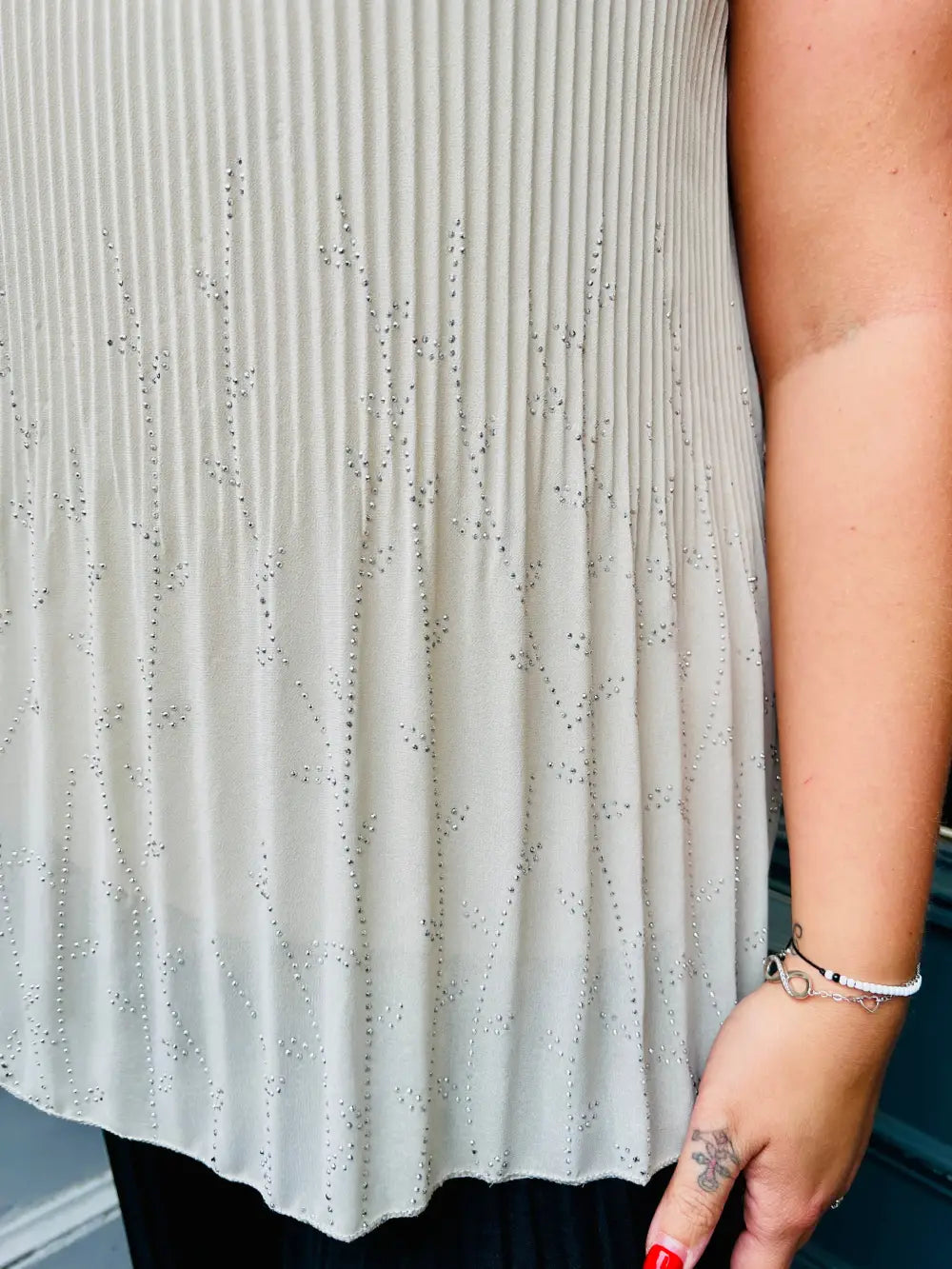 Rhea Sparkle Pleated Chiffon Top BISCUIT - Blouse