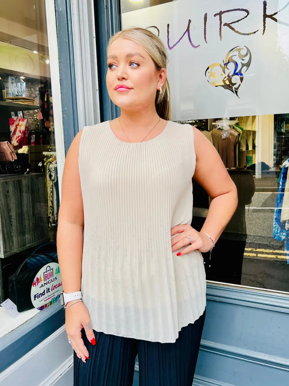 Rhea Sparkle Pleated Chiffon Top BISCUIT - Blouse