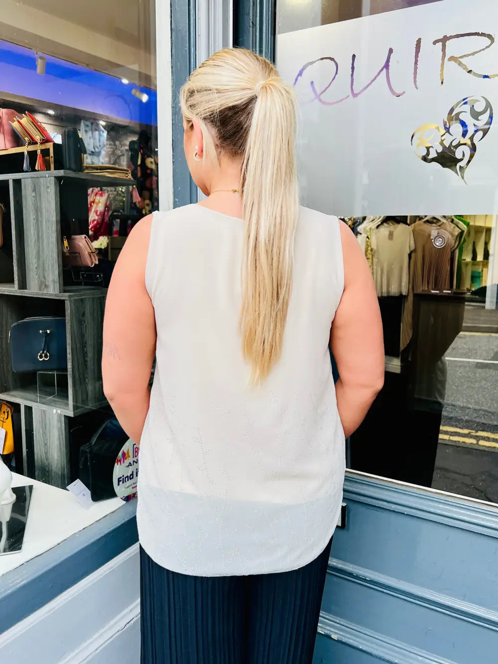 Rhea Sparkle Pleated Chiffon Top BISCUIT - Blouse