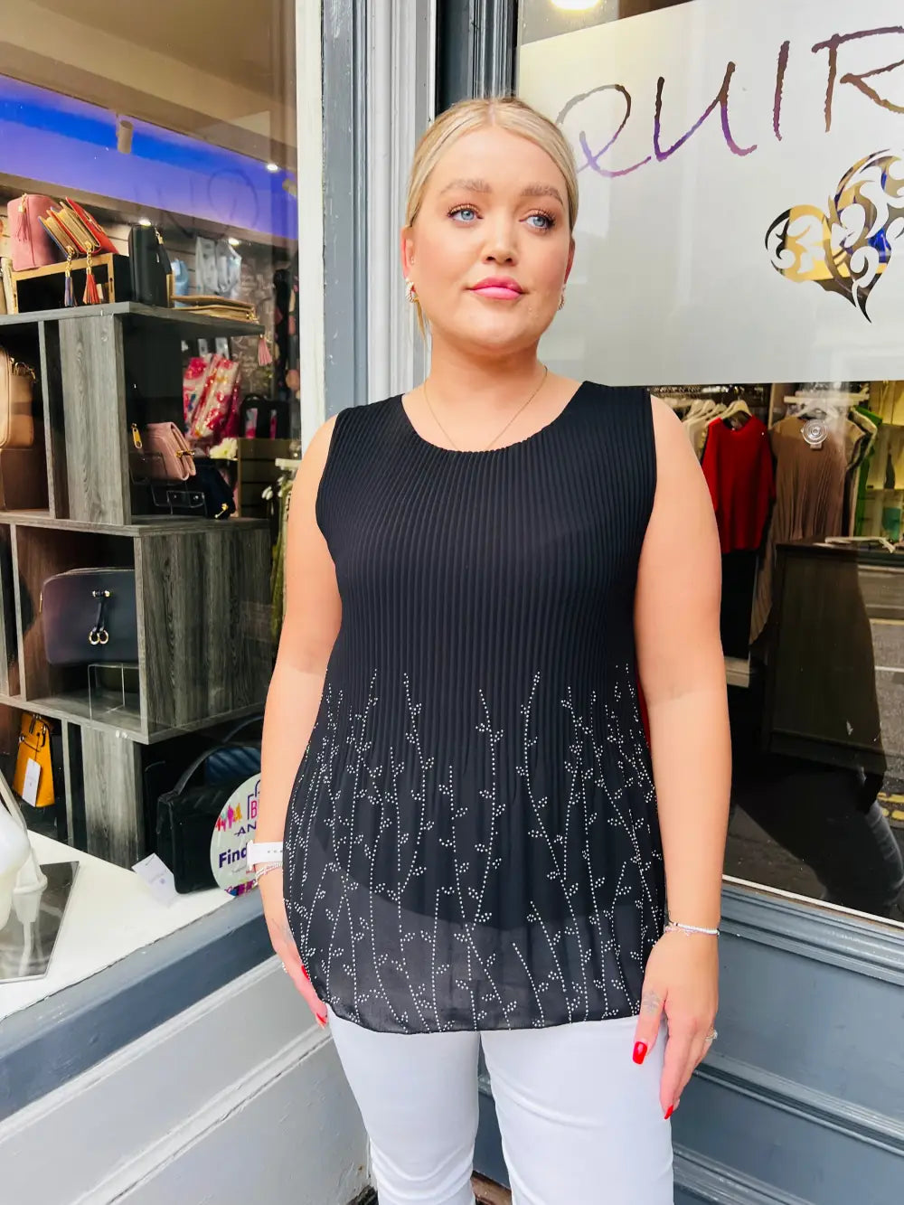 Rhea Sparkle Pleated Chiffon Top BLACK - Blouse