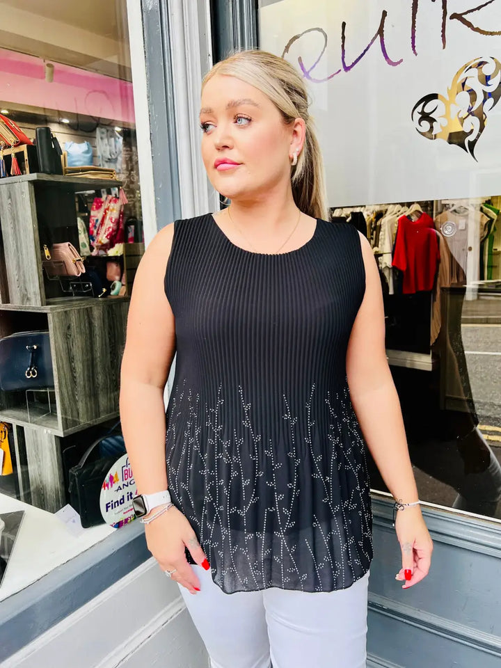 Rhea Sparkle Pleated Chiffon Top BLACK - Blouse