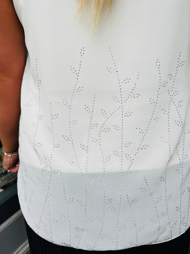 Rhea Sparkle Pleated Chiffon Top CREAM - Blouse