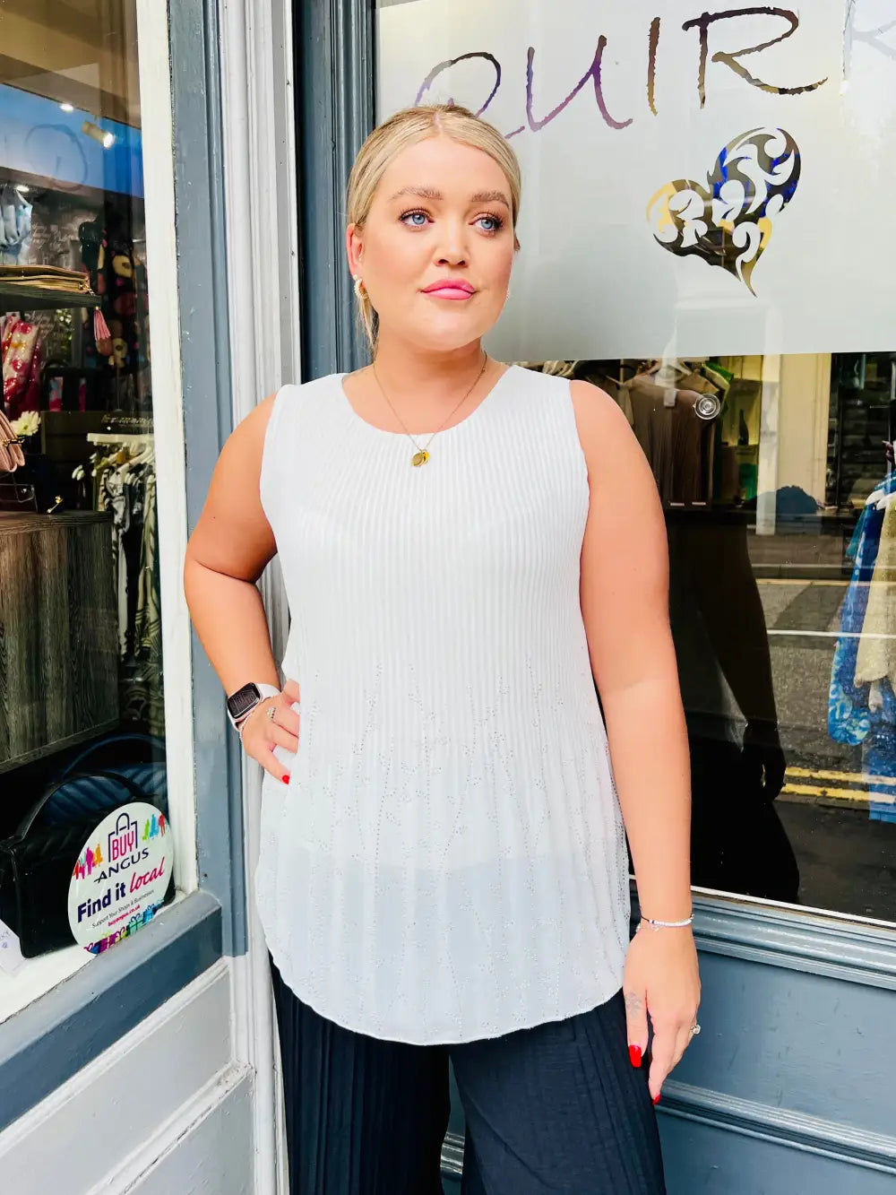 Rhea Sparkle Pleated Chiffon Top CREAM - Blouse