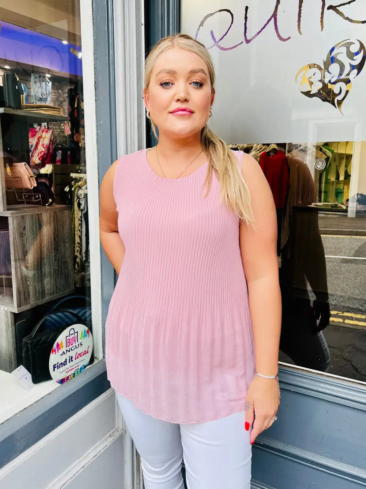 Rhea Sparkle Pleated Chiffon Top DUSKY PINK - Blouse