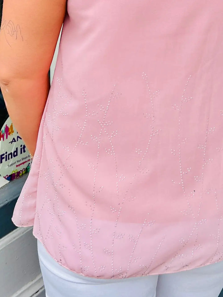 Rhea Sparkle Pleated Chiffon Top DUSKY PINK - Blouse