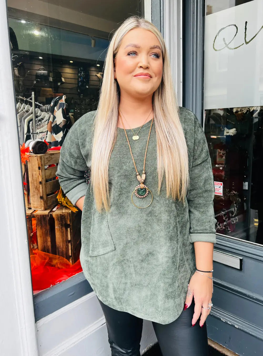 Rosie Chenille Necklace Top KHAKI