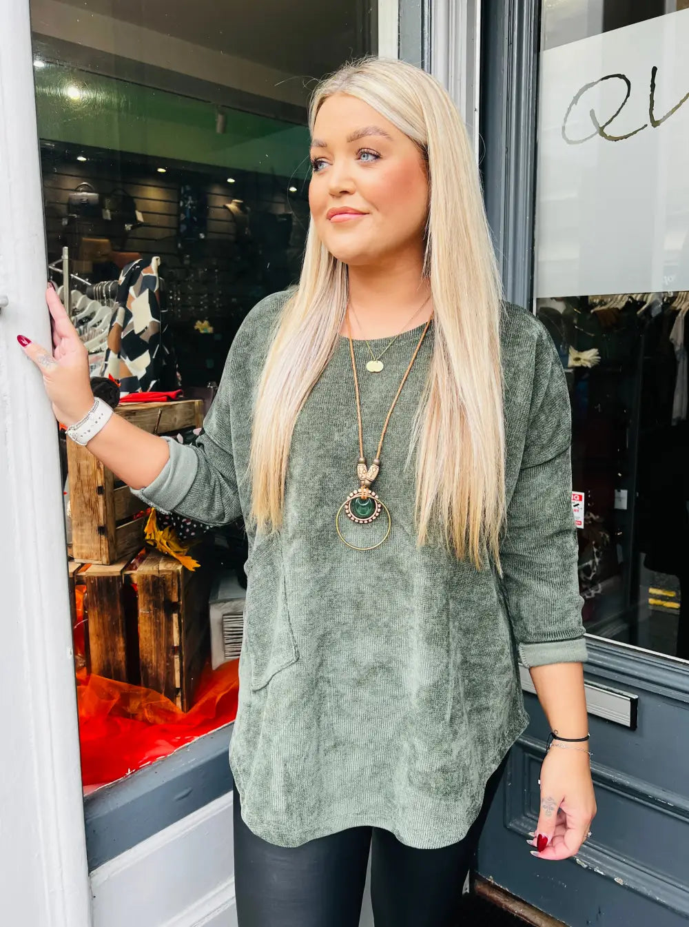 Rosie Chenille Necklace Top KHAKI