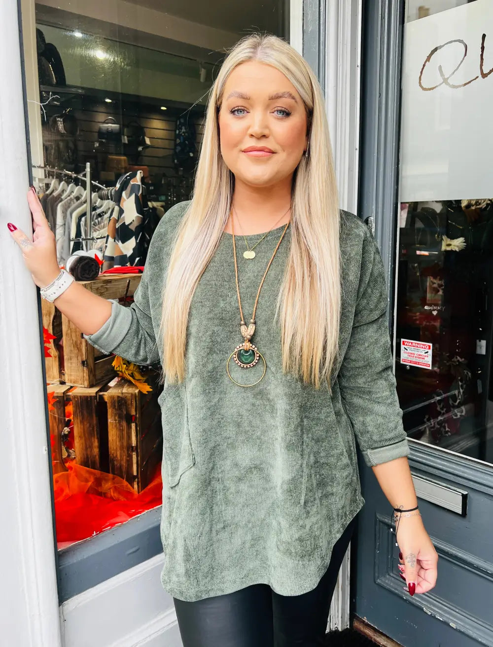 Rosie Chenille Necklace Top KHAKI