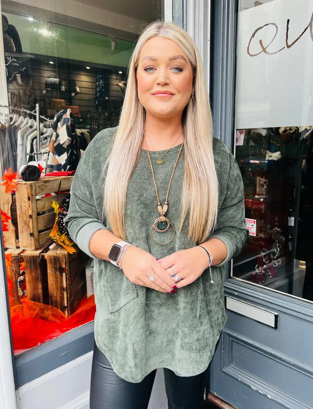 Rosie Chenille Necklace Top KHAKI