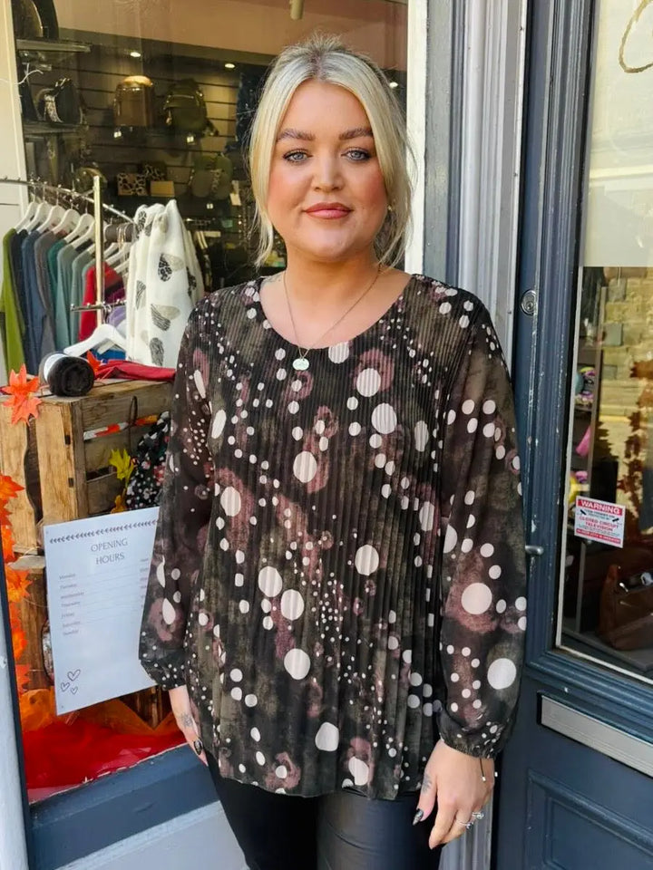 Sasha Chiffon Pleated Blouse KHAKI - Blouse