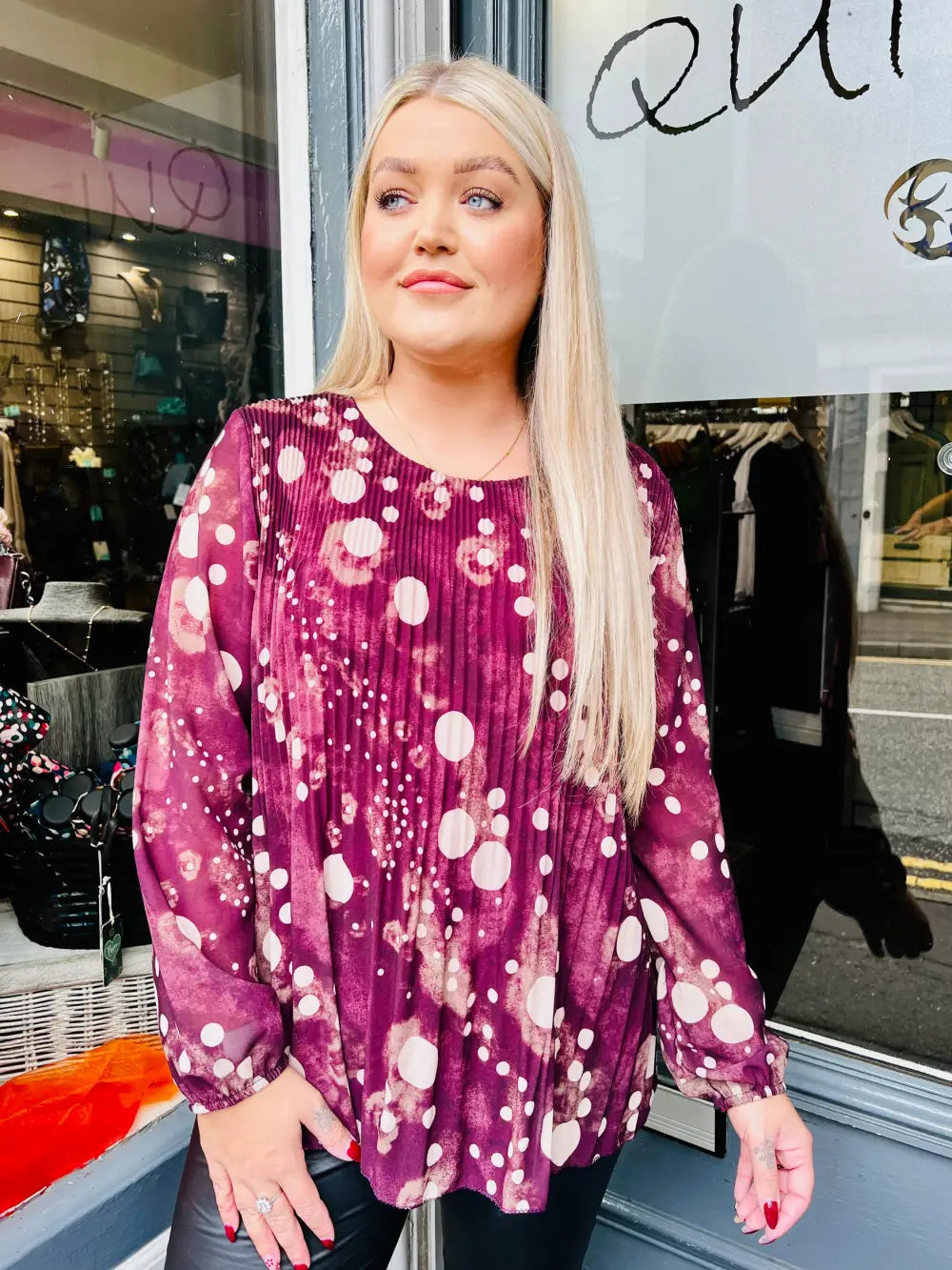 Sasha Chiffon Pleated Blouse WINE