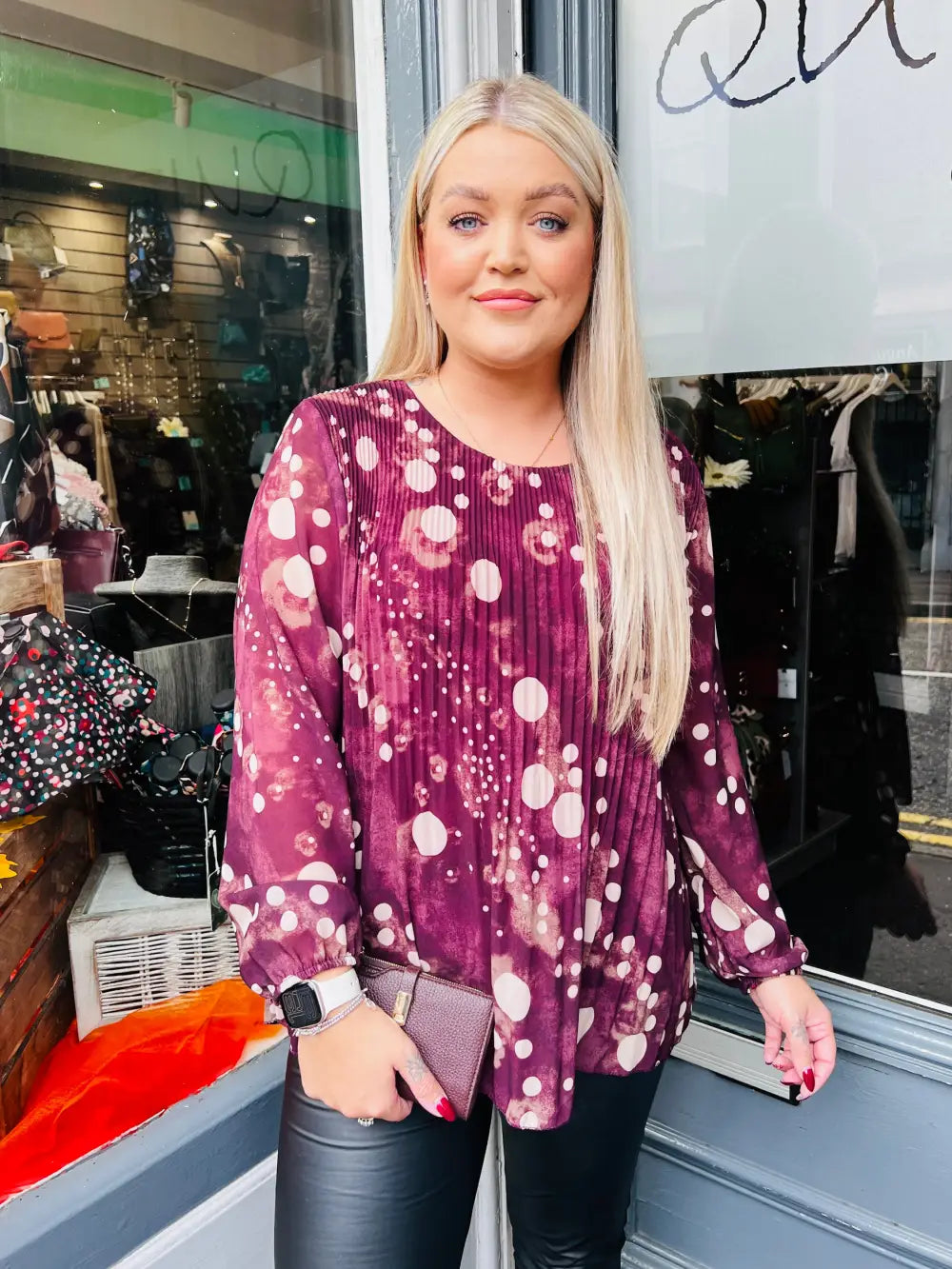 Sasha Chiffon Pleated Blouse WINE