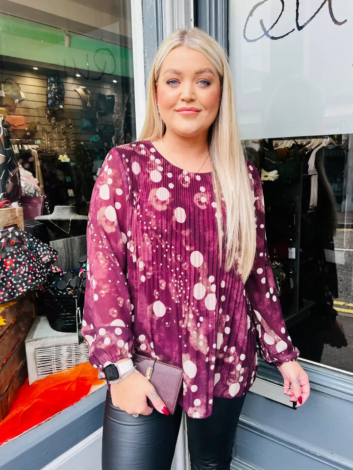 Sasha Chiffon Pleated Blouse WINE