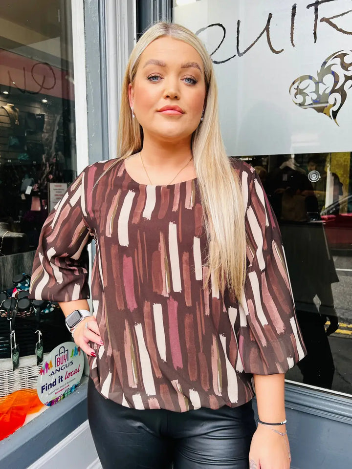 Sofia Chiffon Bubble Hem Blouse BROWN - Blouse