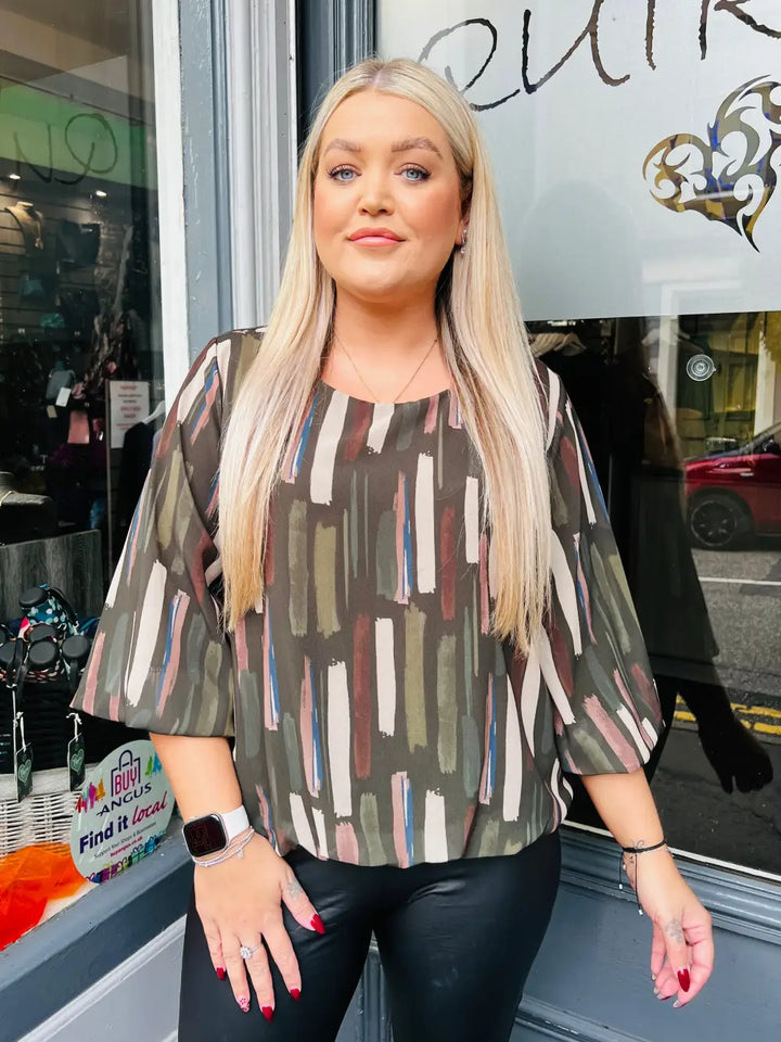 Sofia Chiffon Bubble Hem Blouse KHAKI - Blouse