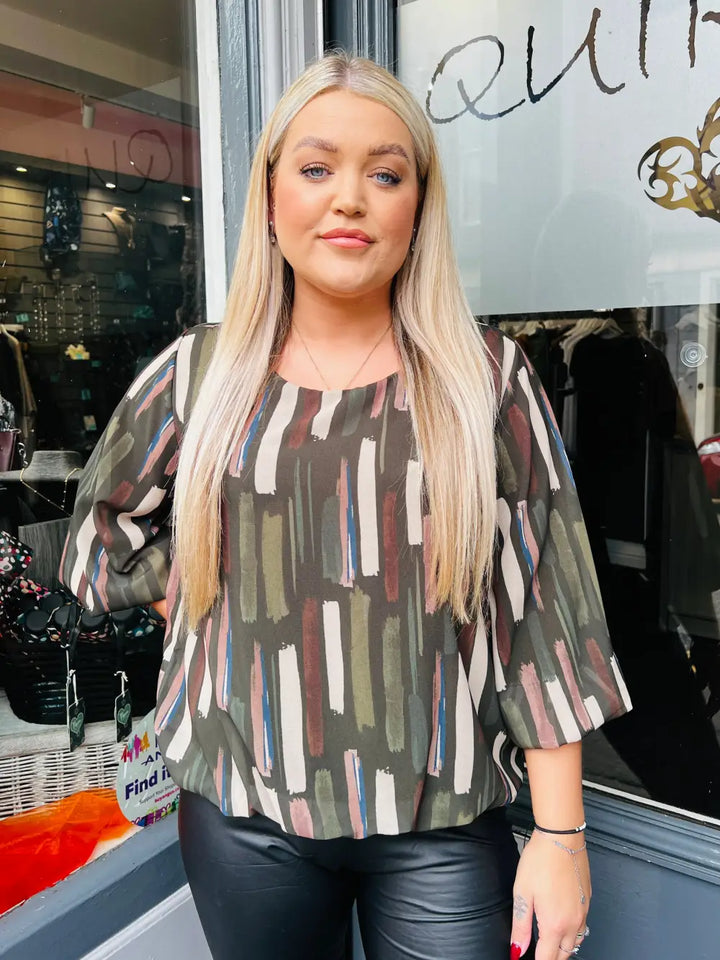 Sofia Chiffon Bubble Hem Blouse KHAKI - Blouse