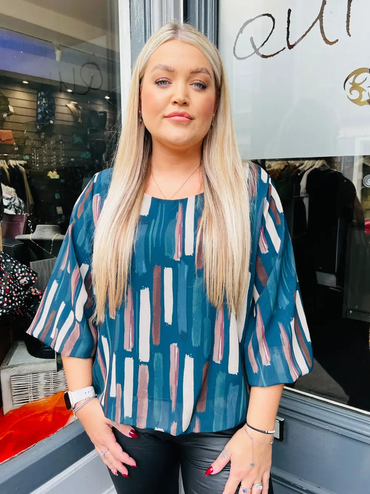 Sofia Chiffon Bubble Hem Blouse TEAL