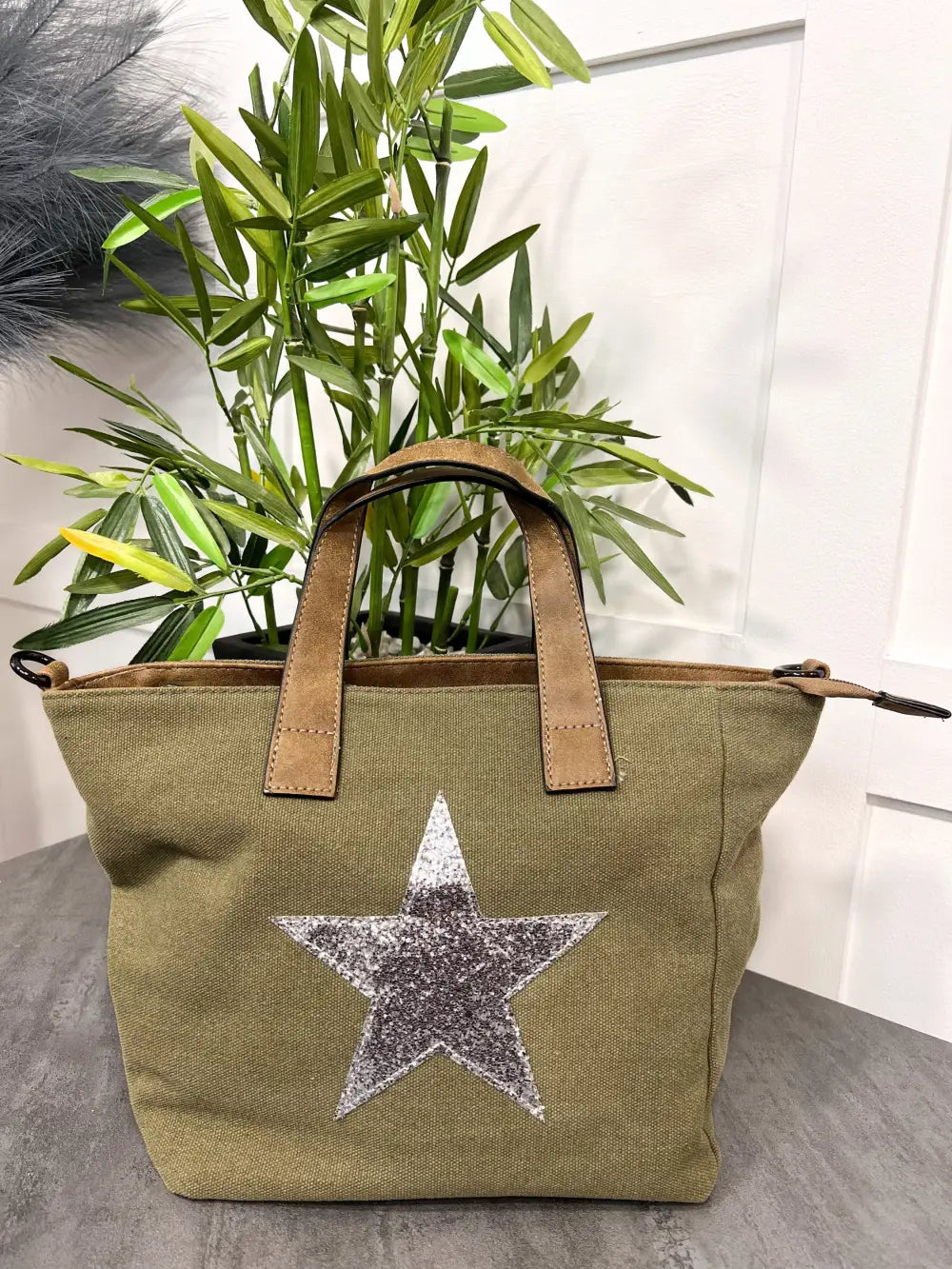 Star Sparkle Canvas Bag KHAKI - Handbag