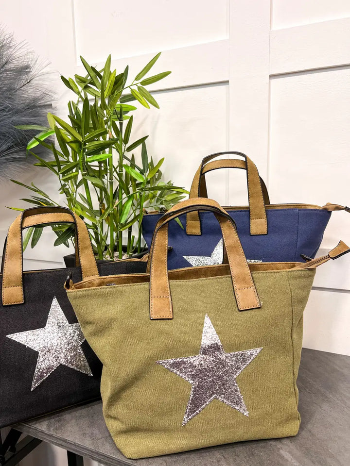Star Sparkle Canvas Bag KHAKI - Handbag