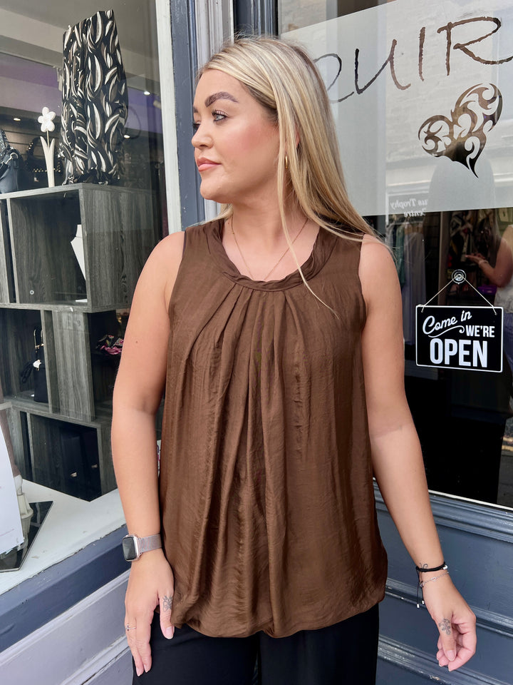 Naomi Silk Cowl Neck Vest Top CHOCOLATE