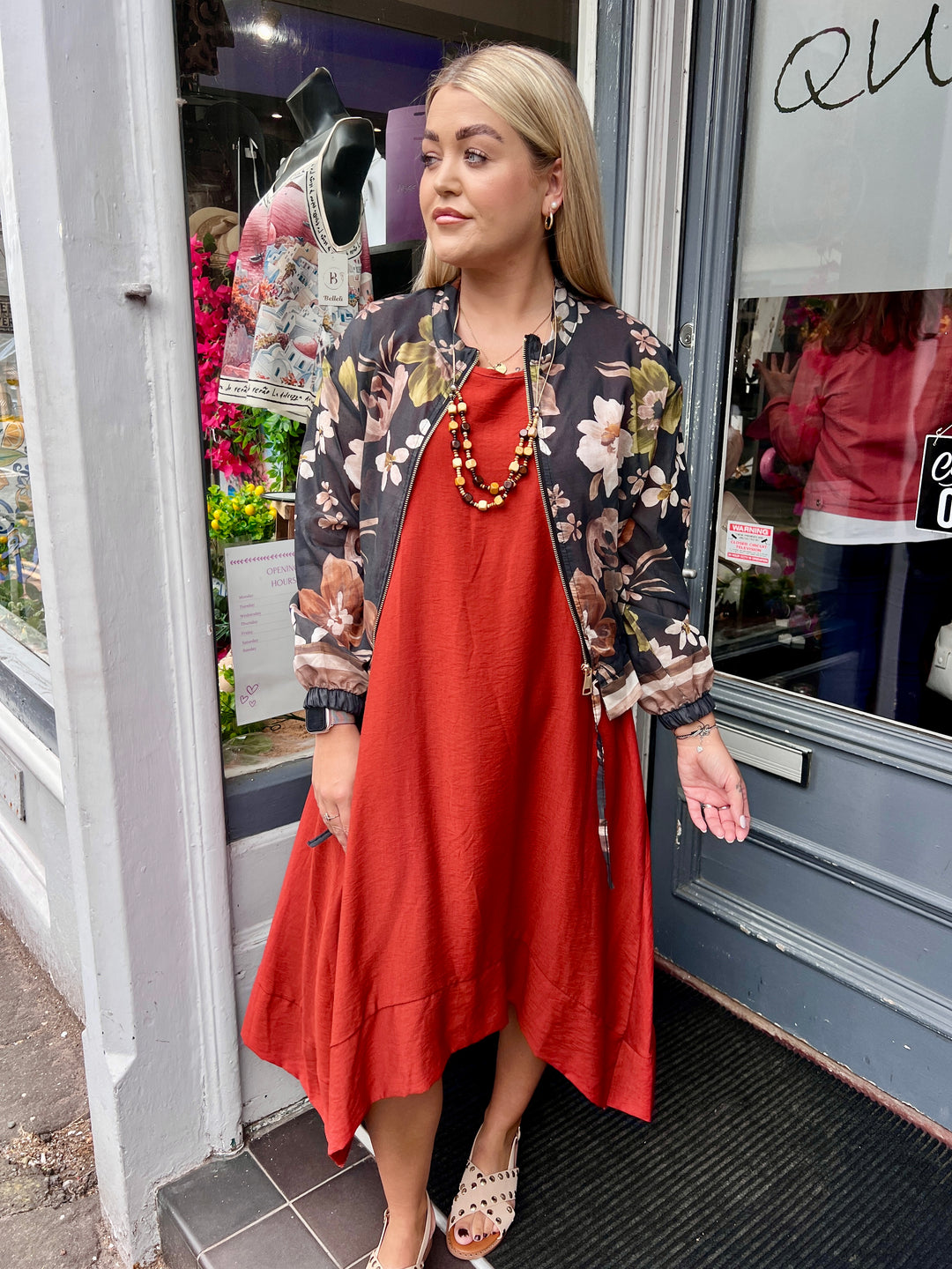 Floral Sheer Bomber Jacket GREEN/RUST