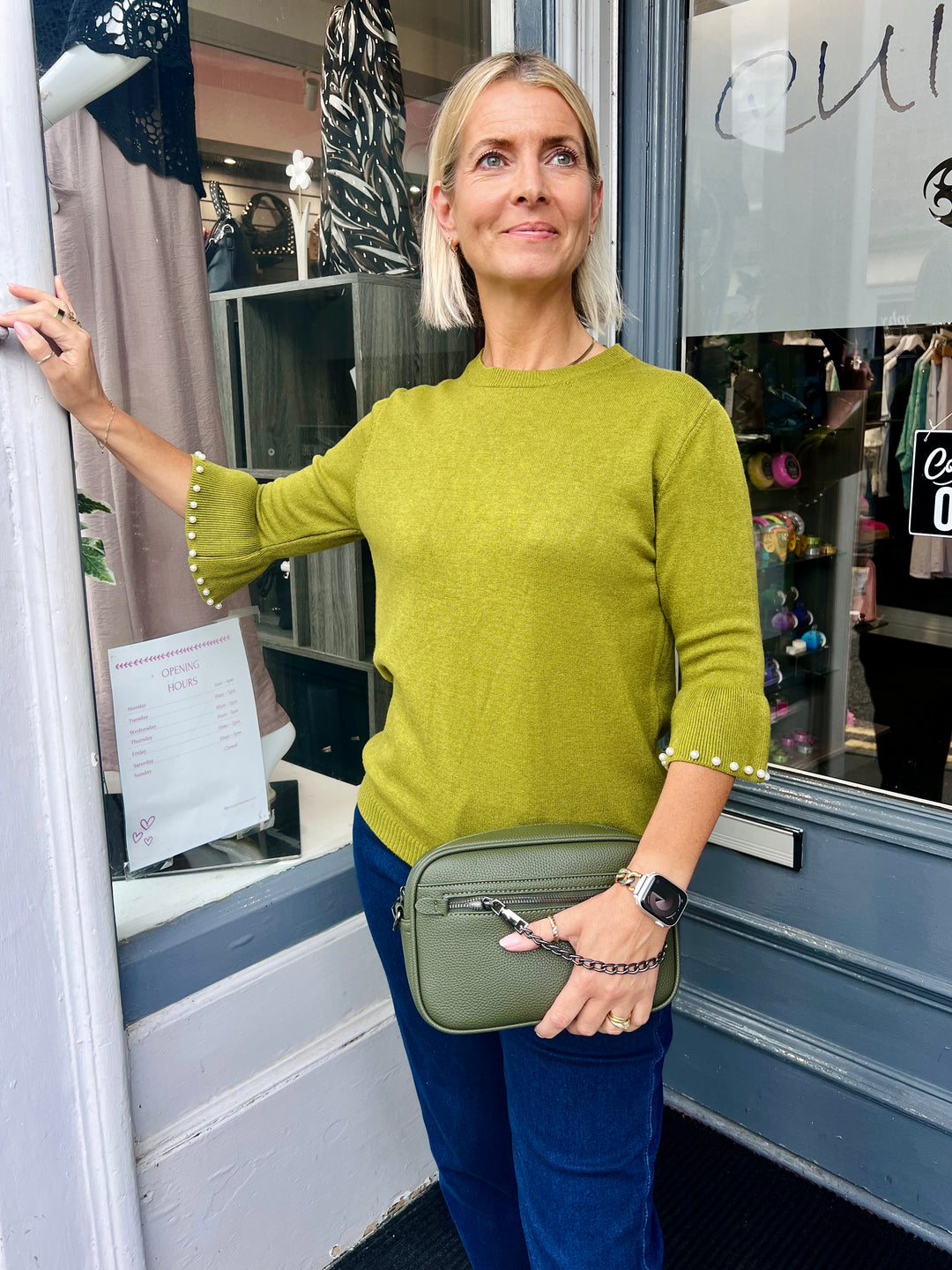 Harriet Pearl Sleeve Knit PISTACHIO