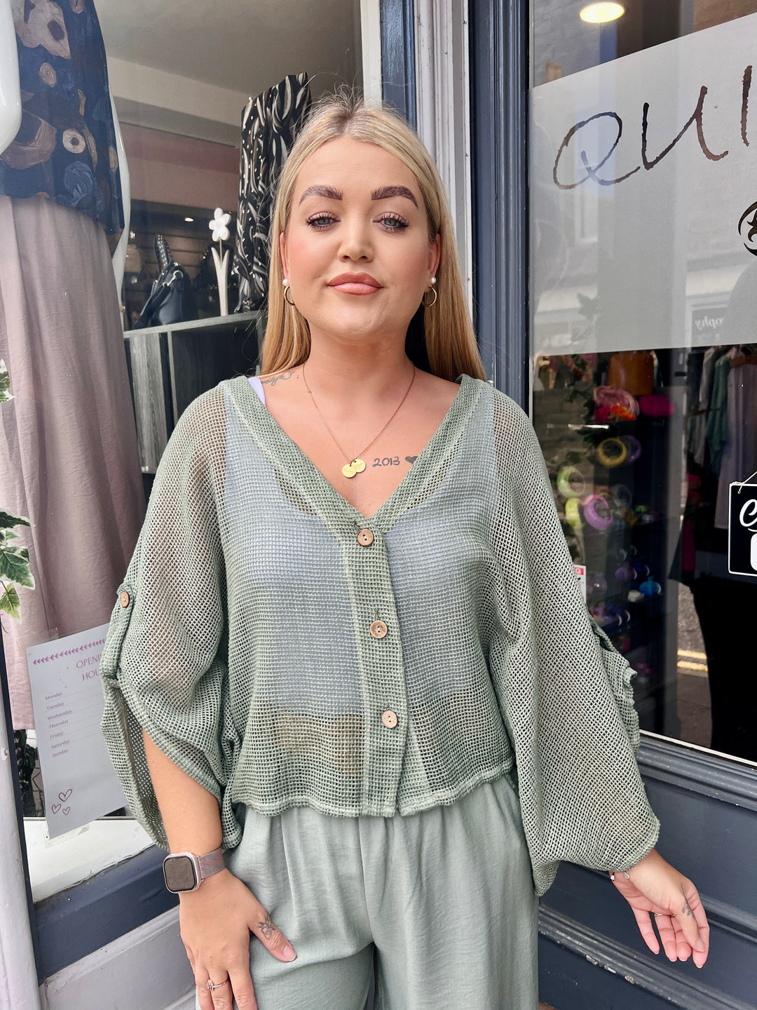 Harley Mesh Button Cardigan LIGHT KHAKI