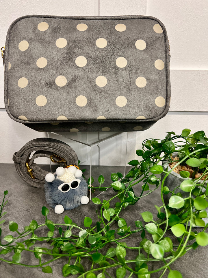 Polka Dot Suedette Camera Bag GREY