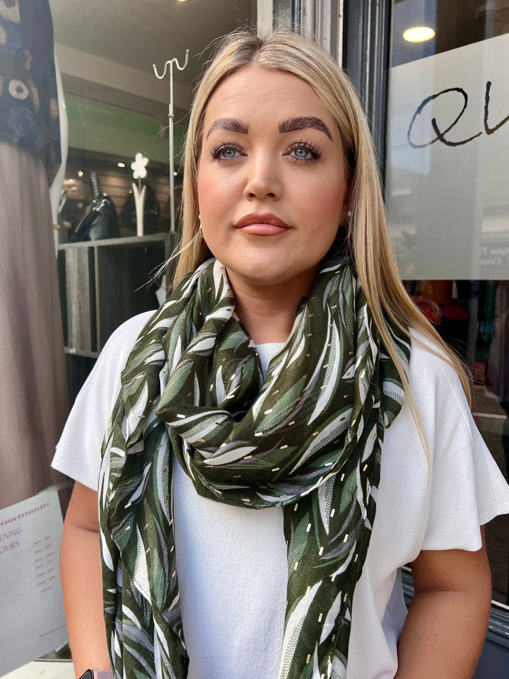 Bold Leaf Print Scarf KHAKI