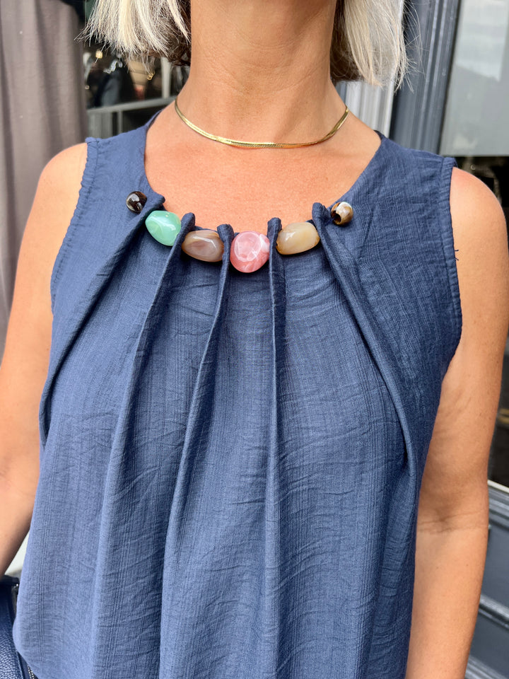 Lilly Beaded Neck Top NAVY
