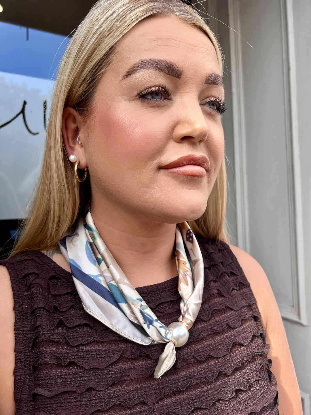 Rosie Floral Magnetic Silk Scarf BEIGE