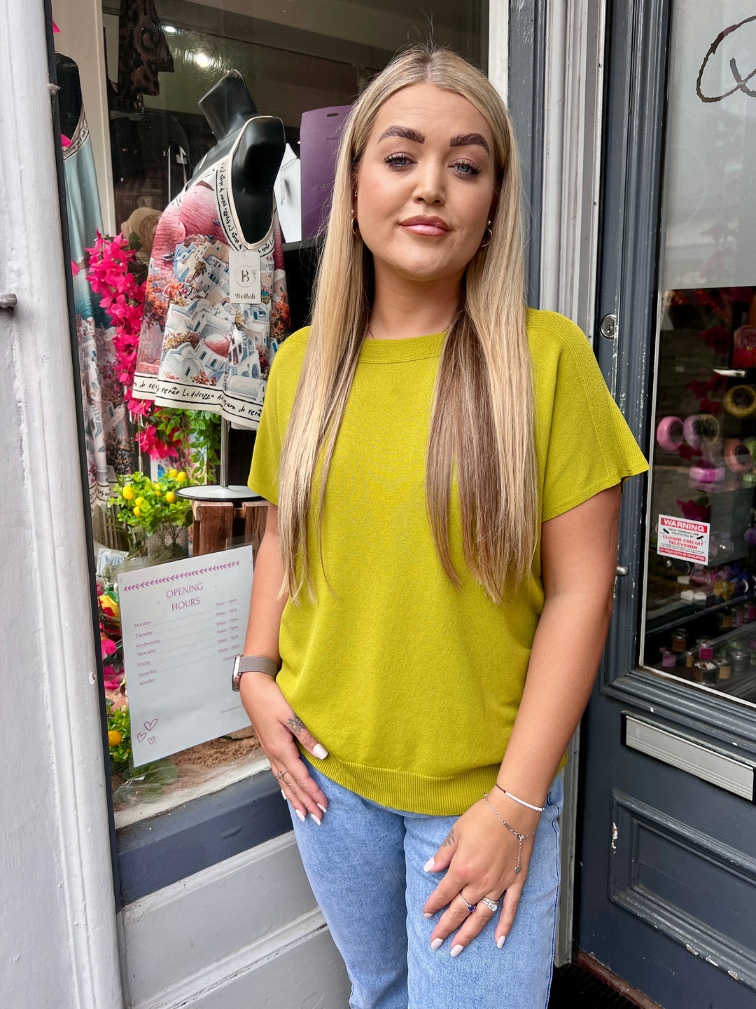 Jenna Fine Knit Short Sleeve Top APPLE