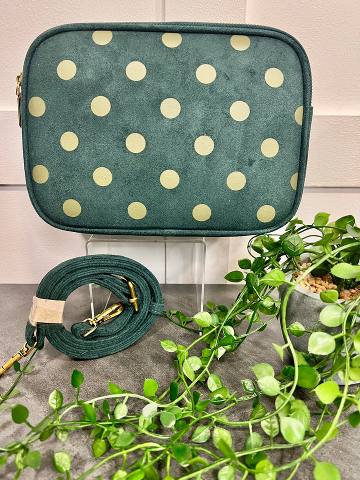 Polka Dot Suedette Camera Bag TEAL