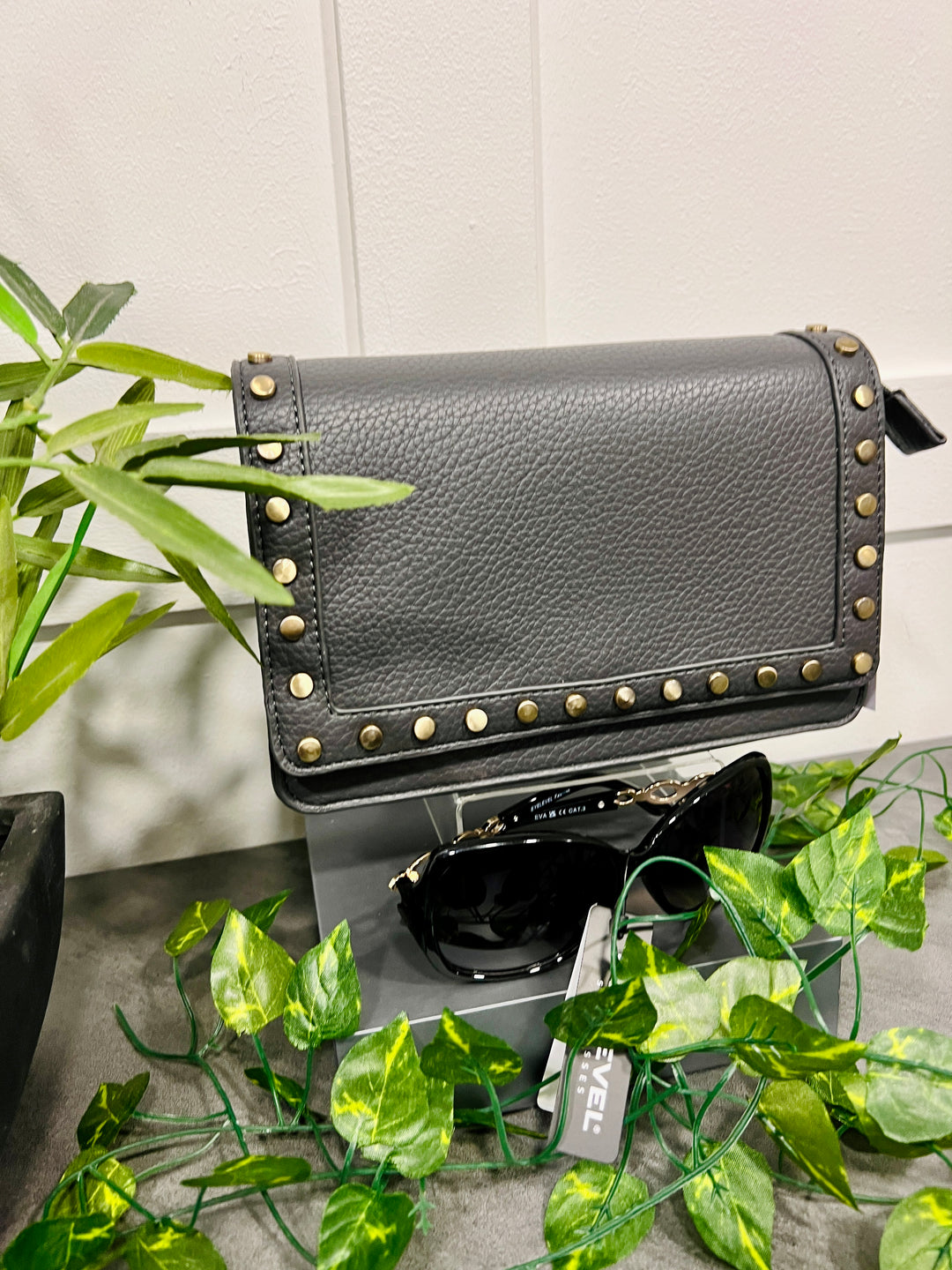 Dana Gold Stud Detail Handbag DARK GREY