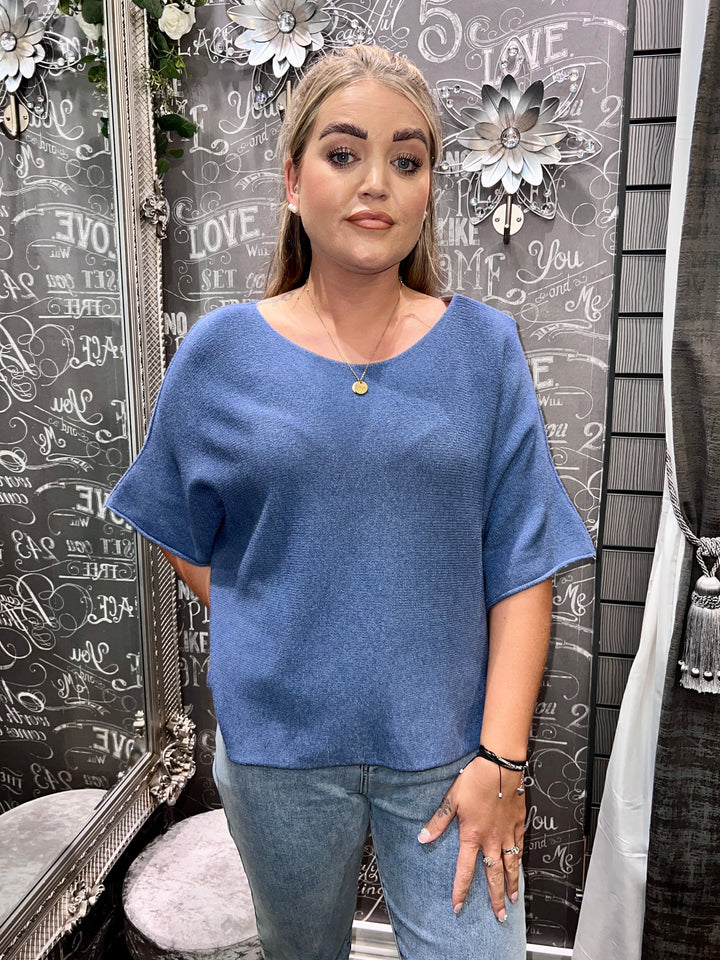 Sandi Italian Soft Knit Short Sleeve Jumper DENIM