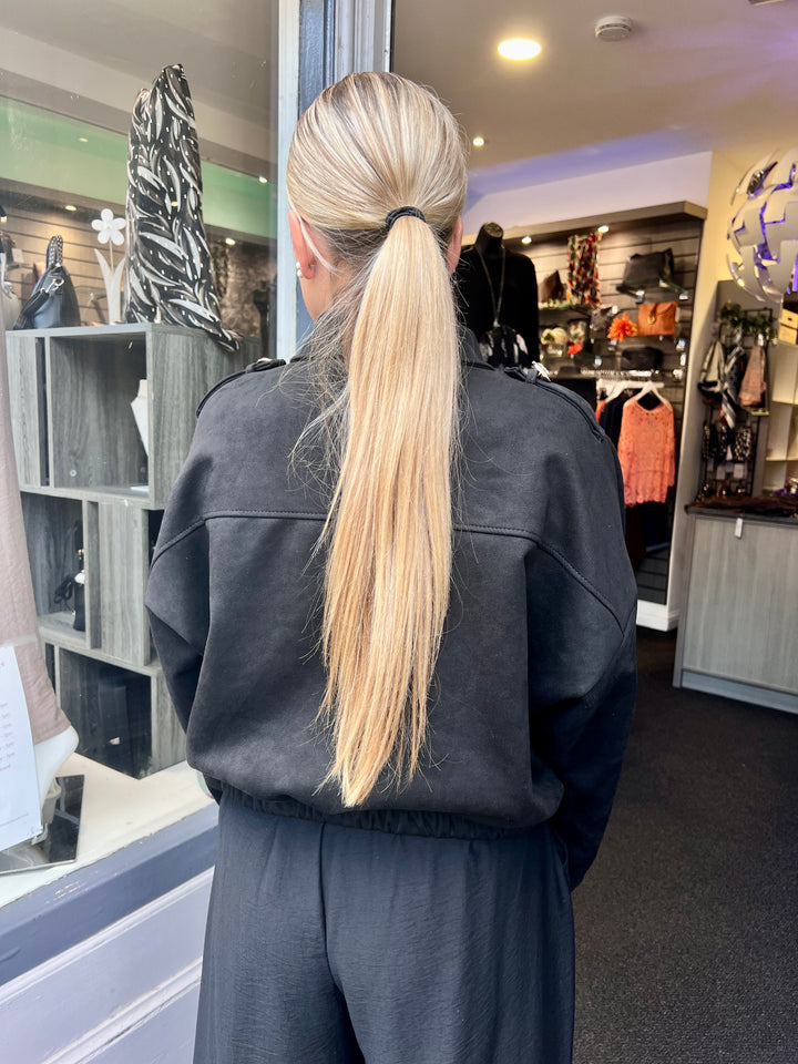 Tara Suede Bomber Jacket BLACK