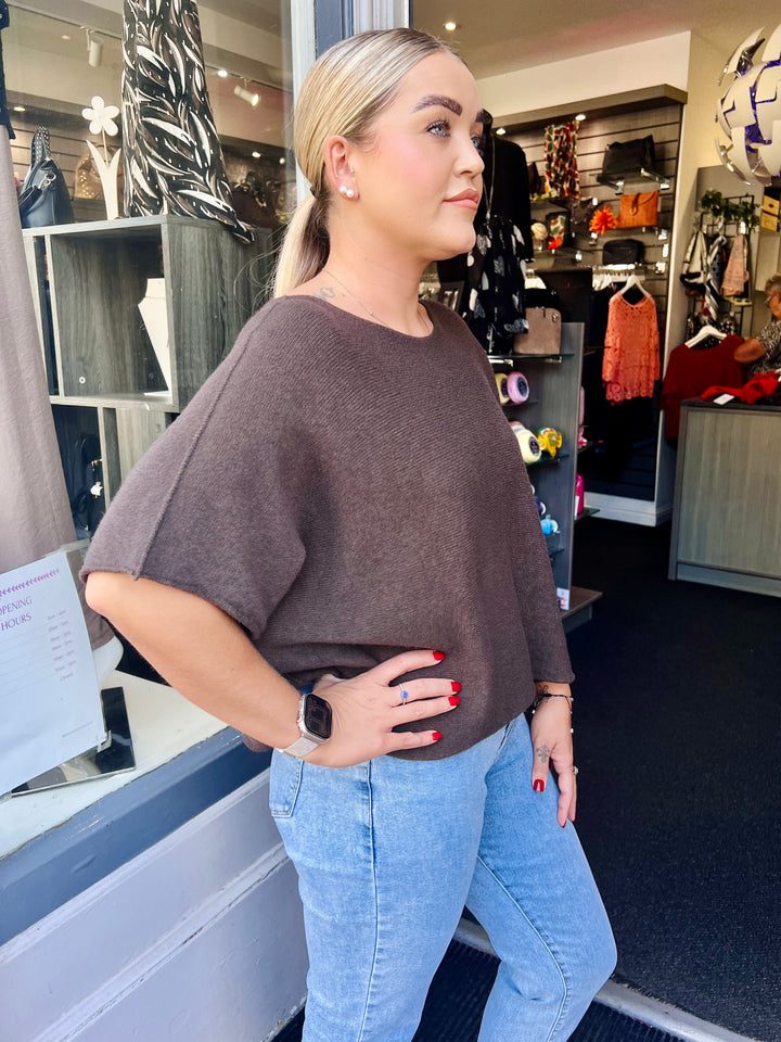Sandi Italian Soft Knit Short Sleeve Jumper CHOCOLATE