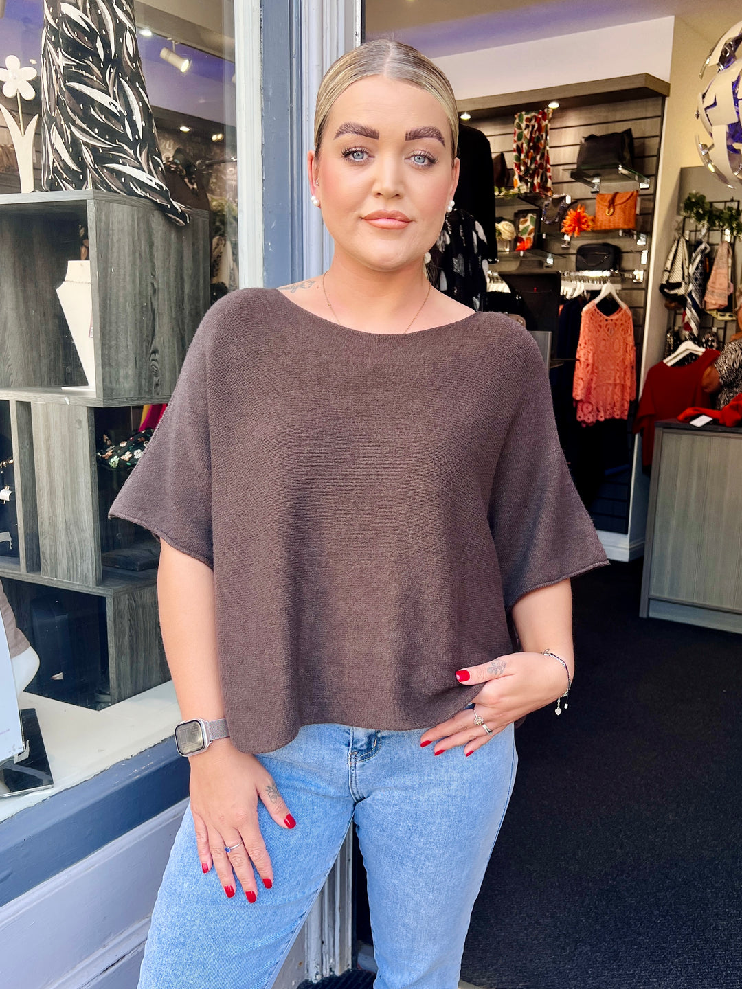 Sandi Italian Soft Knit Short Sleeve Jumper CHOCOLATE