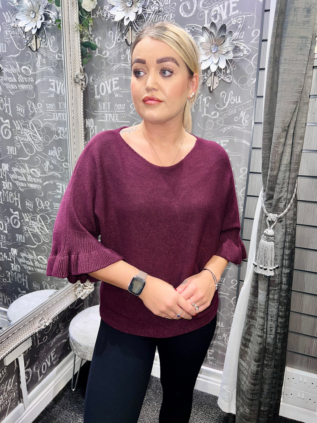 Klara Frill Sleeve Knit BERRY
