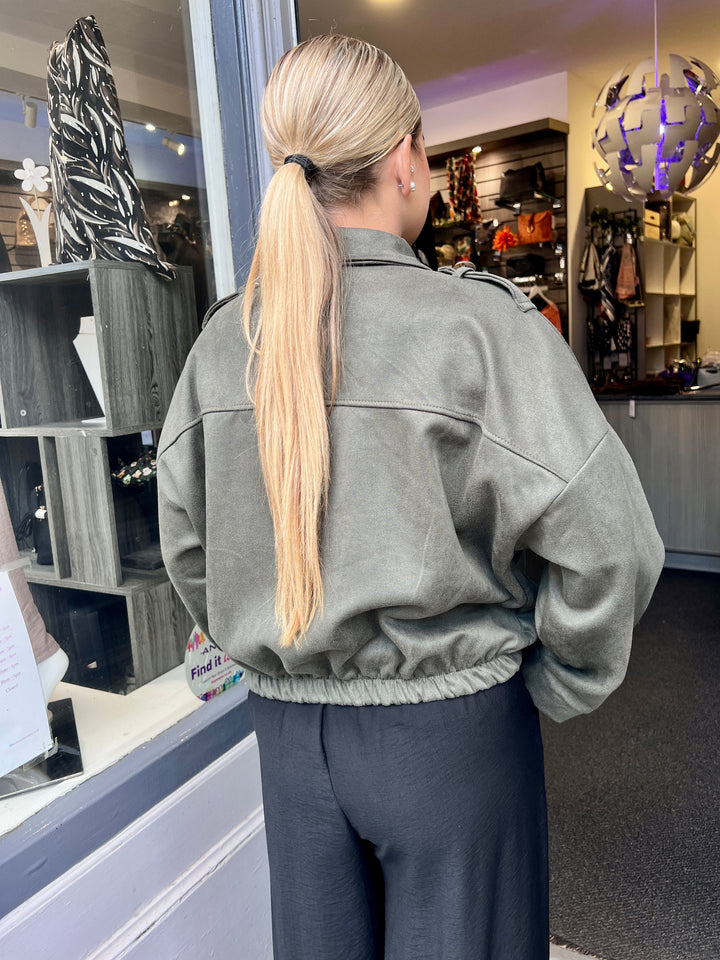 Tara Suede Bomber Jacket KHAKI