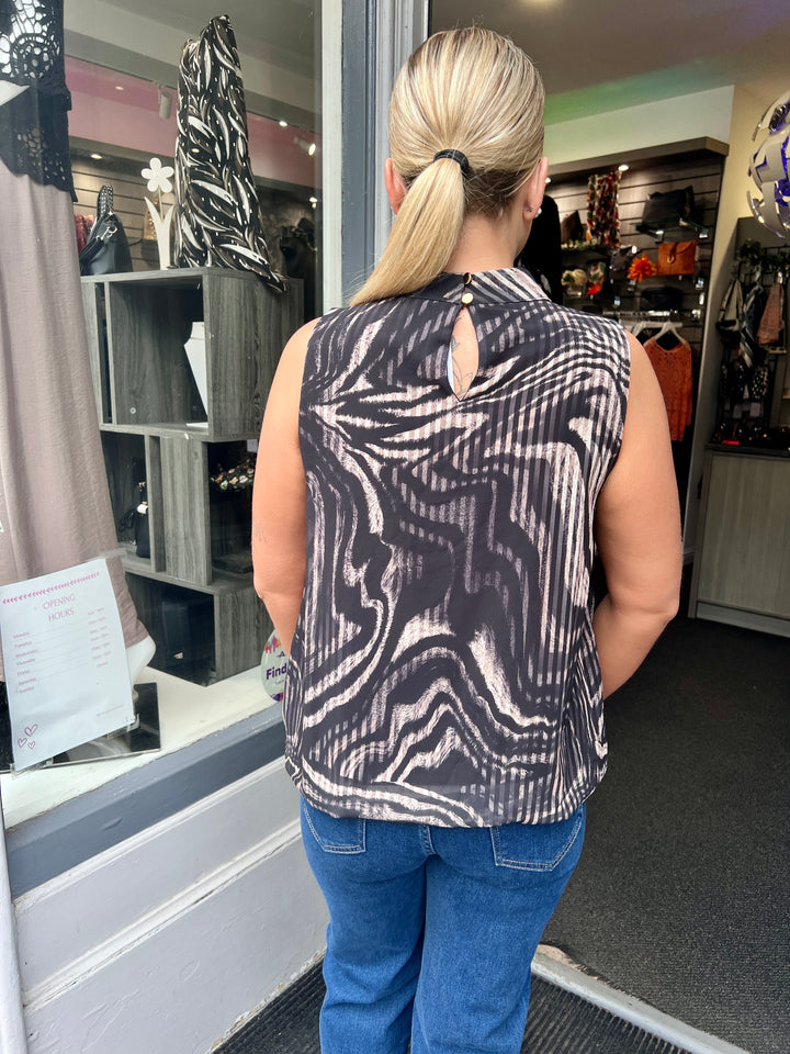 Zebra Stripe Bubble Hem Sleeveless Blouse