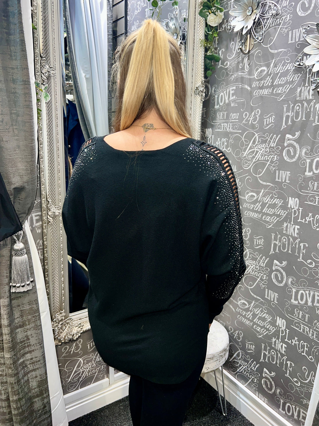 Macie Sparkle Sleeve Jumper BLACK