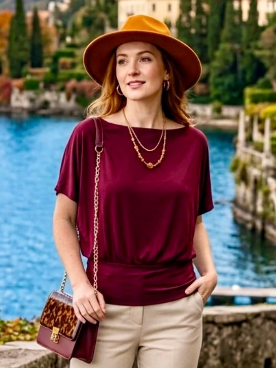Millie Jersey Batwing Top WINE