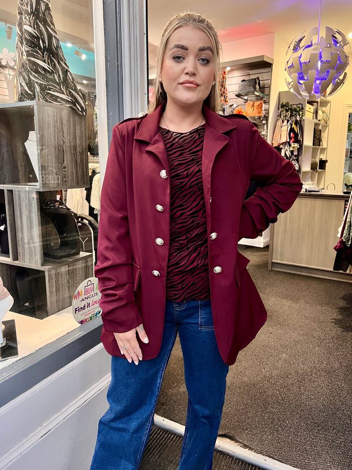Marnie Gold Button Blazer WINE