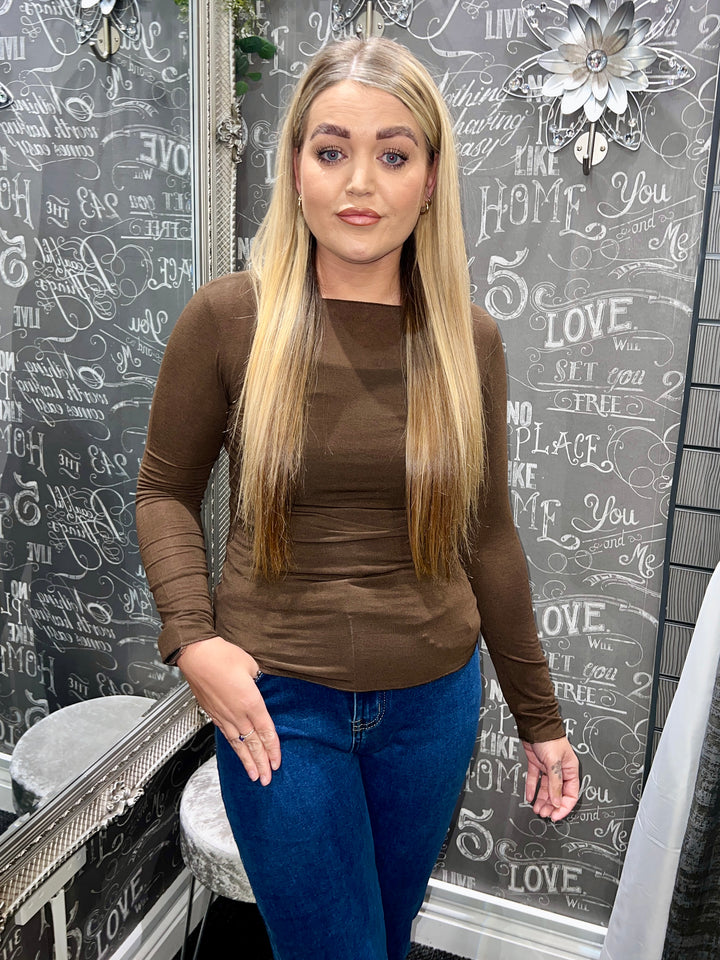 Plain Mesh Top 5% Cashmere BROWN