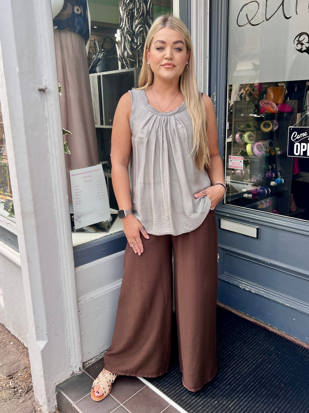 Naomi Silk Cowl Neck Vest Top STONE