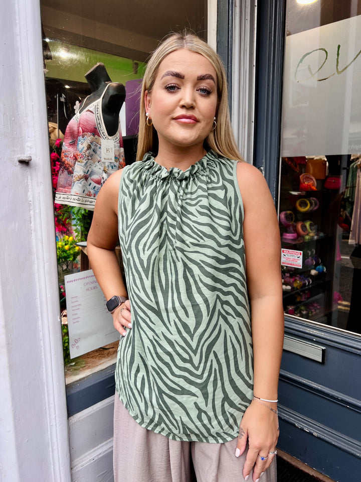 Zola Animal Print Vest Top KHAKI